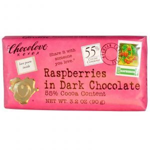 Черный шоколад с малиной, Raspberries in Dark Chocolate, Chocolove, 88 г