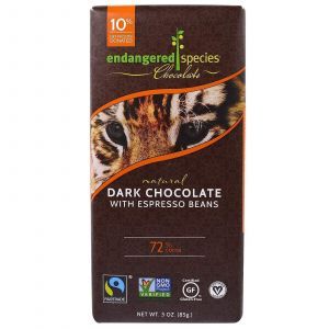 Шоколада с кофе, Dark Chocolate, Endangered Species Chocolate, 85 г