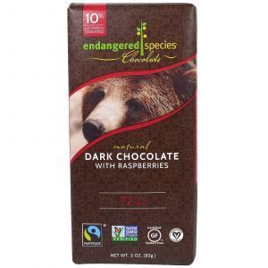 Черный шоколад с малиной, Dark Chocolate, Endangered Species Chocolate, 85 г