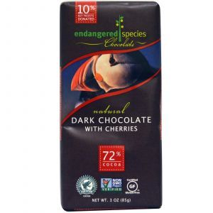 Черный шоколад с вишней, Dark Chocolate, Endangered Species Chocolate, 85 г
