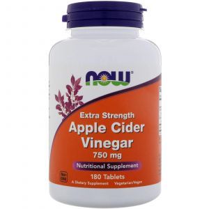 Яблочный уксус сидровый экстра, Apple Cider Vinegar, Now Foods, 750 мг, 180 таблеток