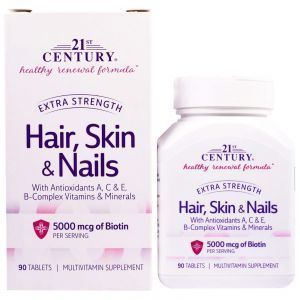 Витамины для волос, кожи и ногтей, Hair, Skin & Nails, 21st Century, особая сила, 90 таблеток