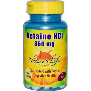 Бетаина гидрохлорид, Nature's Life, 350 мг, 100 таб.