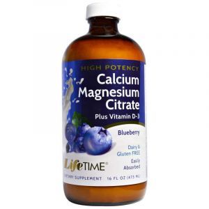Цитрат кальция и магния, витамин D3, Calcium Magnesium Citrate, Life Time, вкус голубики, жидкость, 473 мл