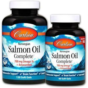 Норвежский рыбий жир, Омега, Salmon Oil, Carlson Labs, 120 гелевых капсул+60 капсул бесплатно
