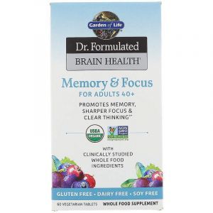 Улучшение памяти и работы мозга для взрослых после 40 лет, Memory & Focus, Garden of Life, Dr. Formulated Brain Health, 60 вегетарианских таблеток 