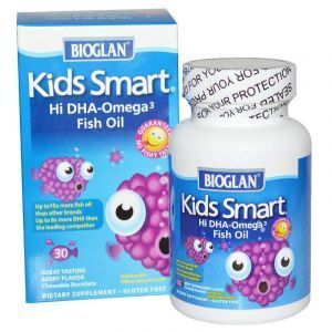 Рыбий жир, высокое содержание Омега-3, для детей, Kids Smart, Bioglan, вкус ягод, 30 жевательных драже