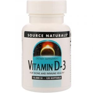 Витамин Д-3, Vitamin D-3, Source Naturals, 10 000 МЕ, 120 гелевых капсул