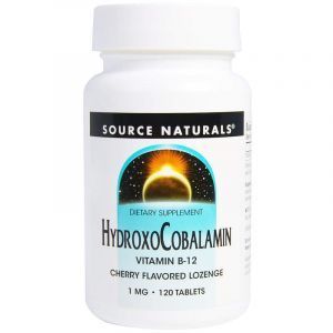 Витамин В-12, HydroxoCobalamin, Source Naturals, 1 мг, вкус вишни, 120 таблеток для рассасывания 