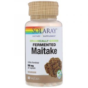 Грибы Майтаке, Fermented Maitake, Solaray, органик, 500 мг, 60 вегетарианских капсул 