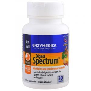 Ферменты от пищевой непереносимости, Digest Spectrum, Enzymedica, для веганов, 30 капсул