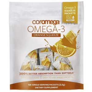  Омега-3, рыбий жир, Omega-3, Coromega, вкус апельсина, 120 пакетов по 2,5 г