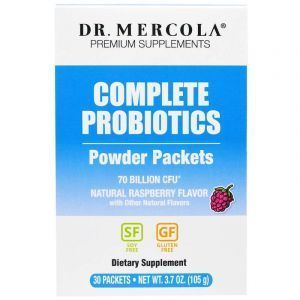 Пробиотики сухие, Complete Probiotics, Dr. Mercola, вкус малины, 30 пакетиков по 3,5 г 