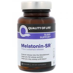 Мелатонин, Melatonin-SR, Quality of Life Labs, замедленного высвобождения, 5 мг, 30 вегетарианских капсул 