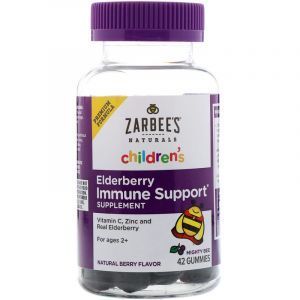 Поддержка иммунитета с бузиной, для детей, Elderberry Immune Support, Zarbee's, вкус ягод, 42 жевательных конфеты