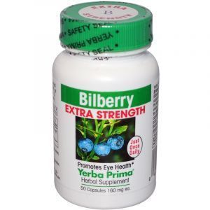 Черника, экстракт, Bilberry Extra Strength, Yerba Prima, 160 мг, 50 капсул