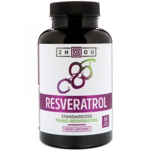 Ресвератрол, Resveratrol, Zhou Nutrition, 60 растительных капсул 