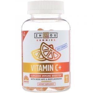 Витамин С, Vitamin C +, Zhou Nutrition, вкус апельсина, 60 жевательных конфет