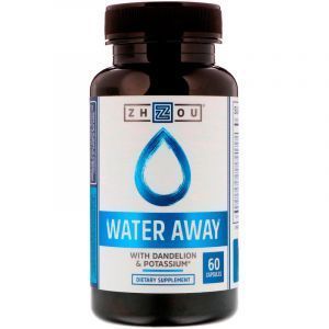 Экстракт одуванчика + калий, комплекс, Water Away, Zhou Nutrition, 60 капсул