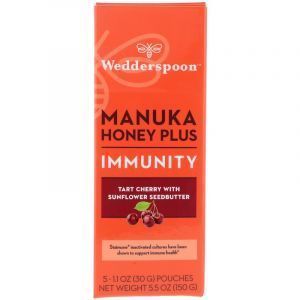 Мед манука, поддержка иммунитета, Manuka Honey Plus, Wedderspoon, вкус вишни, 5 пакетиков по 30 г 