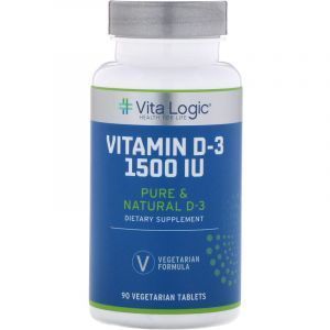 Витамин Д-3, Vitamin D-3, Vita Logic, 1500 МЕ, 90 вегетарианских таблеток