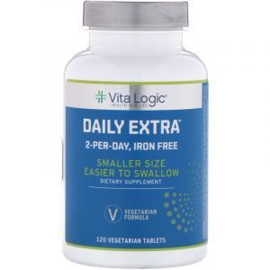 Мультивитамины и минералы, комплекс, Daily Extra 2-Per-Day, Vita Logic, без железа, 120 вегетарианских таблеток