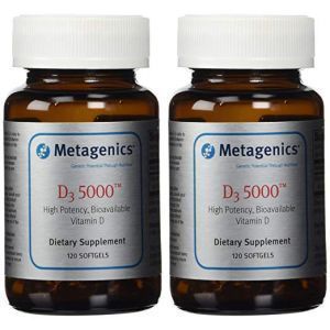 Витамин Д-3, Vitamin D3, Metagenics, 5000 МЕ, две упаковки по 120 гелевых капсул