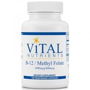 Витамин В-12 и фолиевая кислота, B12 / Methyl Folate, Vital Nutrients, 1000 мкг/ 800 мкг, 100 вегетарианских капсул 