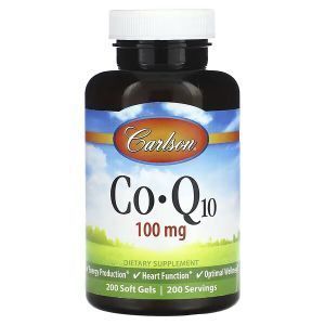 Коэнзим Q10, CoQ10, Carlson, 100 мг, 200 гелевых капсул  