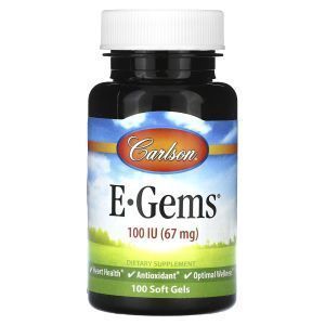 Вітамін Е, Vitamin E (E-Gems), Carlson, 67 мг (100 МО), 100 капсул (гелевих)