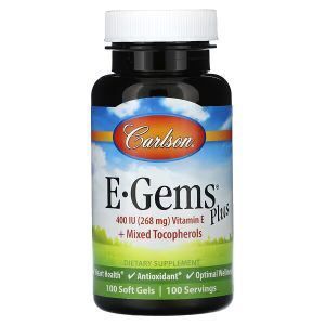 Вітамін Е, E-Gems Plus, Carlson, 268 mg, 100 капсул
