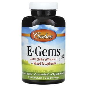 Вітамін Е, E-Gems Plus, Carlson, 268 mg, 250 капсул