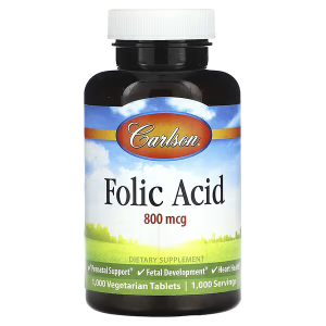 Фолієва кислота, Folic Acid, Carlson, 800 мкг, 1000 вегетаріанських таблеток