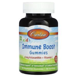 Укрепление иммунитета, Астаксантин с витамином С для детей, Kids Immune Boost, Carlson, вкус вишни, 46 вегетарианских жевательных конфет