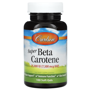 Бета каротин, Beta Carotene, Carlson, супер, 25,000 ME (7,500 мкг RAE), 100 гелевых капсул 