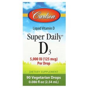 Витамин Д3, Vitamin D3, Carlson, 5000 МЕ, 90 вегетарианских капель, 2,54 мл.