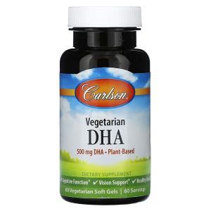 Докозагексаєнова кислота (ДГК), Vegetarian DHA, Carlson, 500 мг, 60 вегетаріанських гелевих капсул