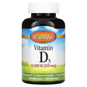  Витамин D3, Vitamin D3, Carlson, 250 мкг, 360 гелевых капсул