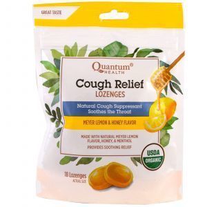 Леденцы от кашля со вкусом лимона и меда (Cough Relief), Quantum Health, 18 штук