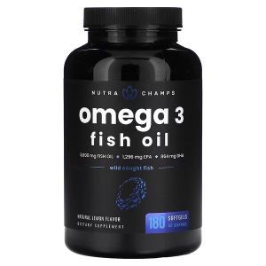 Рыбий жир Омега-3, Omega 3 Fish Oil, NutraChamps, натуральный лимон, 180 гелевых капсул