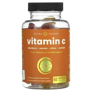 Витамин С, Vitamin C, NutraChamps, Natural Orange & Cherry, натуральный апельсин и вишня, 60 веганских жевательных конфет