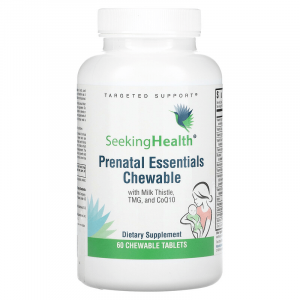 Мультивитамины для беременных, Prenatal Essentials Chewable, Seeking Health, с расторопшей, ТМГ и CoQ10, 60 жевательных таблеток
