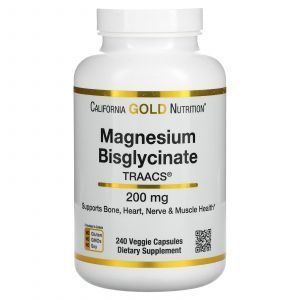 Магний биглицинат, Magnesium Bisglycinat, California Gold Nutrition, 200 мг, 240 растительных капсул