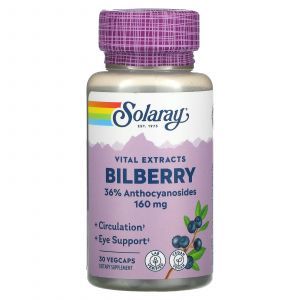 Черника экстракт ягод, Bilberry, Solaray, 1 в день, 160 мг, 30 капсул