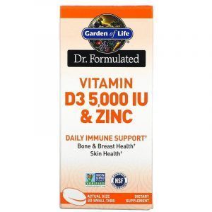 Витамин D3 и цинк, Vitamin D3 & Zinc, Garden of Life, Dr. Formulated, 30 маленьких таблеток
