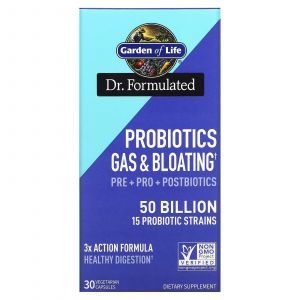 Поддержка пищеварительного тракта, Probiotics Gas & Bloating, Garden of Life, 50 миллиардов КОЕ, 30 капсул