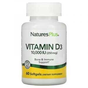 Витамин D3, Vitamin D3, Nature's Plus, 10 000 МЕ (250 мкг), 60 капсул