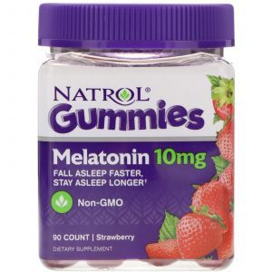Мелатонин, Melatonin, Natrol, вкус клубника, 10 мг, 90 жевательных конфет