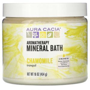 Соль для ванны с эфирными маслами, Mineral Bath, Aura Cacia, успокаивающая ромашка, 454 г 