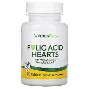 Фолиевая кислота, Folic Acid Hearts, Nature's Plus, 400 мкг, 90 таблеток